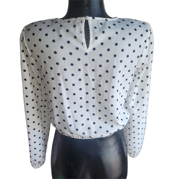 Mink Pink Polka Dot Twist Front Cropped Long Sleeve Blouse XS - Picture 5 of 6